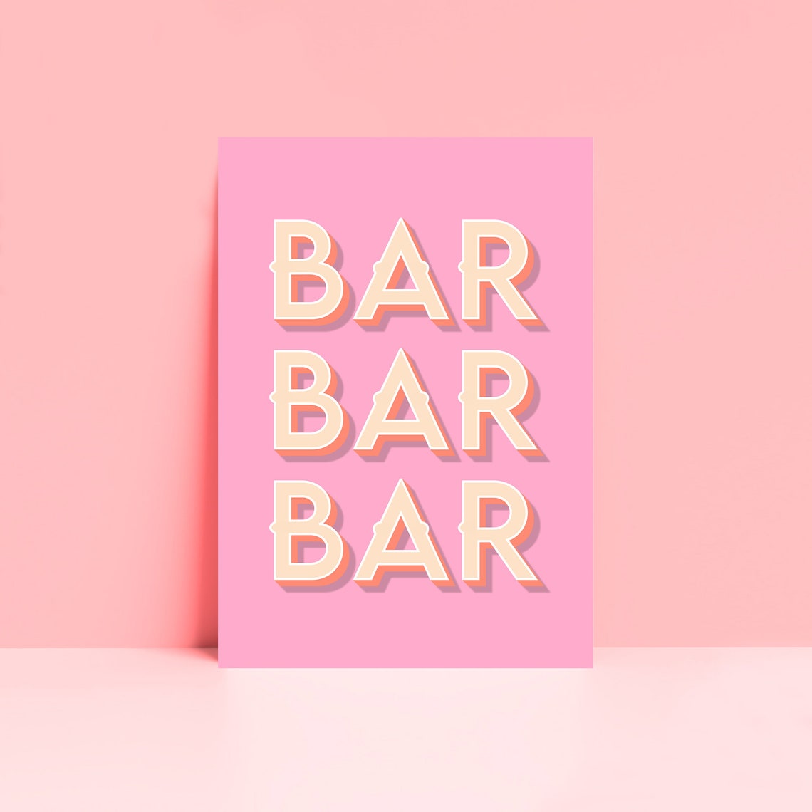 Bar Bar Bar Retro Cream Lettering Pink Home Bar Decor Poster - Image 2
