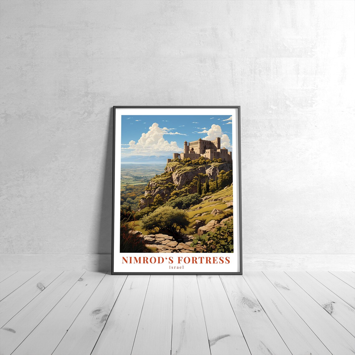 Nimrods Fortress Israel Travel Poster Historic Hilltop Castle Valley View Art
