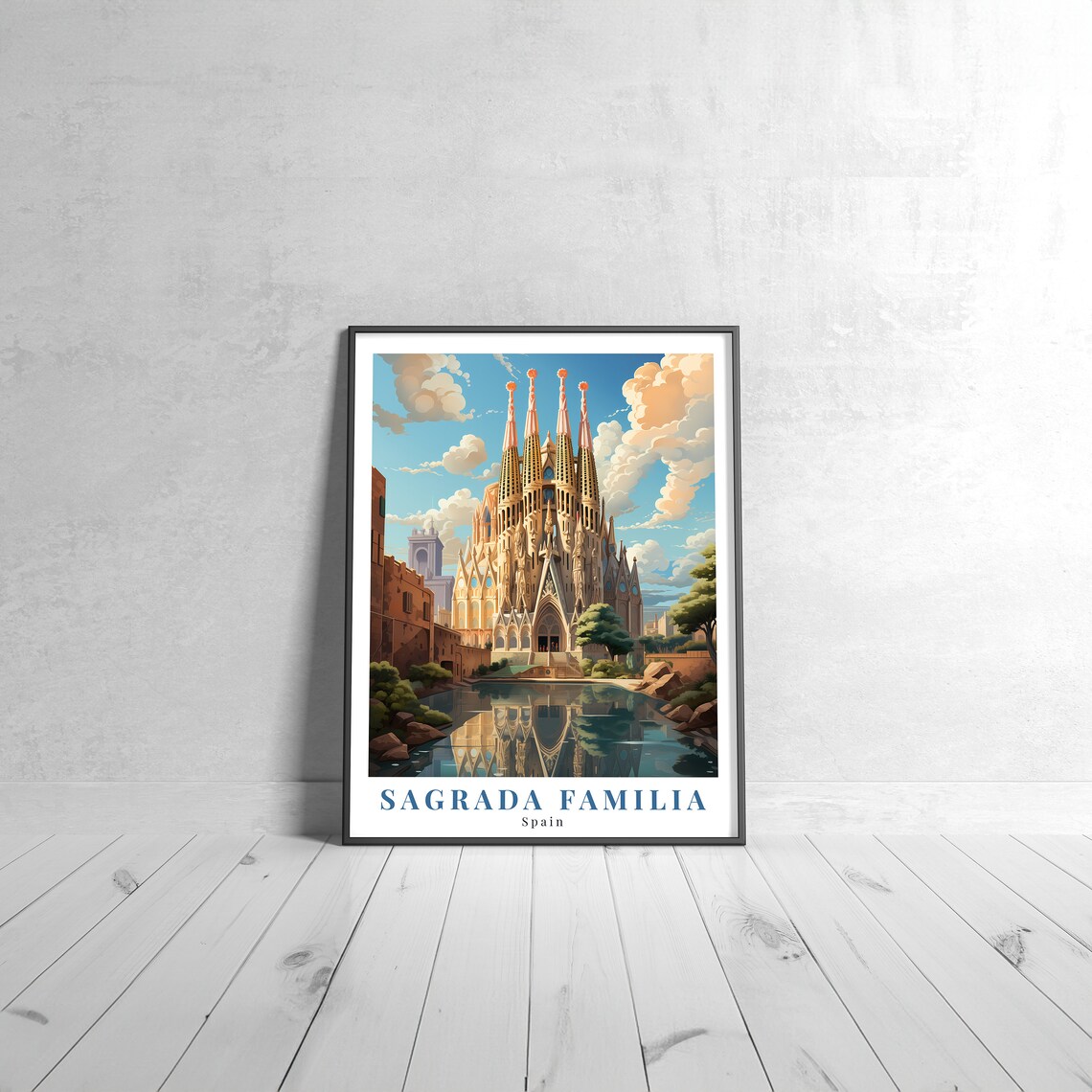 Sagrada Familia Barcelona Spain Vintage Travel Poster Basilica Landmark View