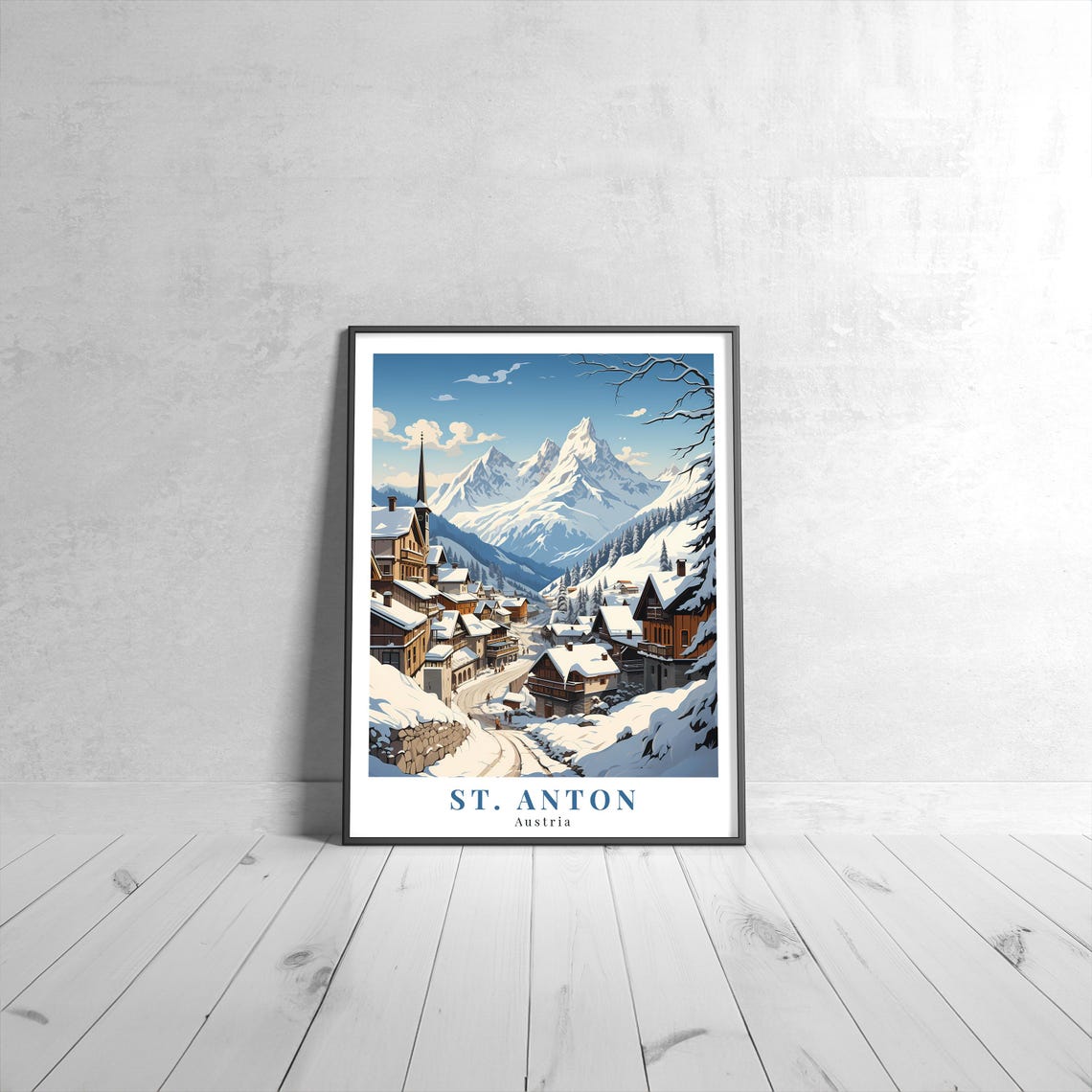 St Anton Austria Vintage Snowy Alpine Ski Village Travel Poster