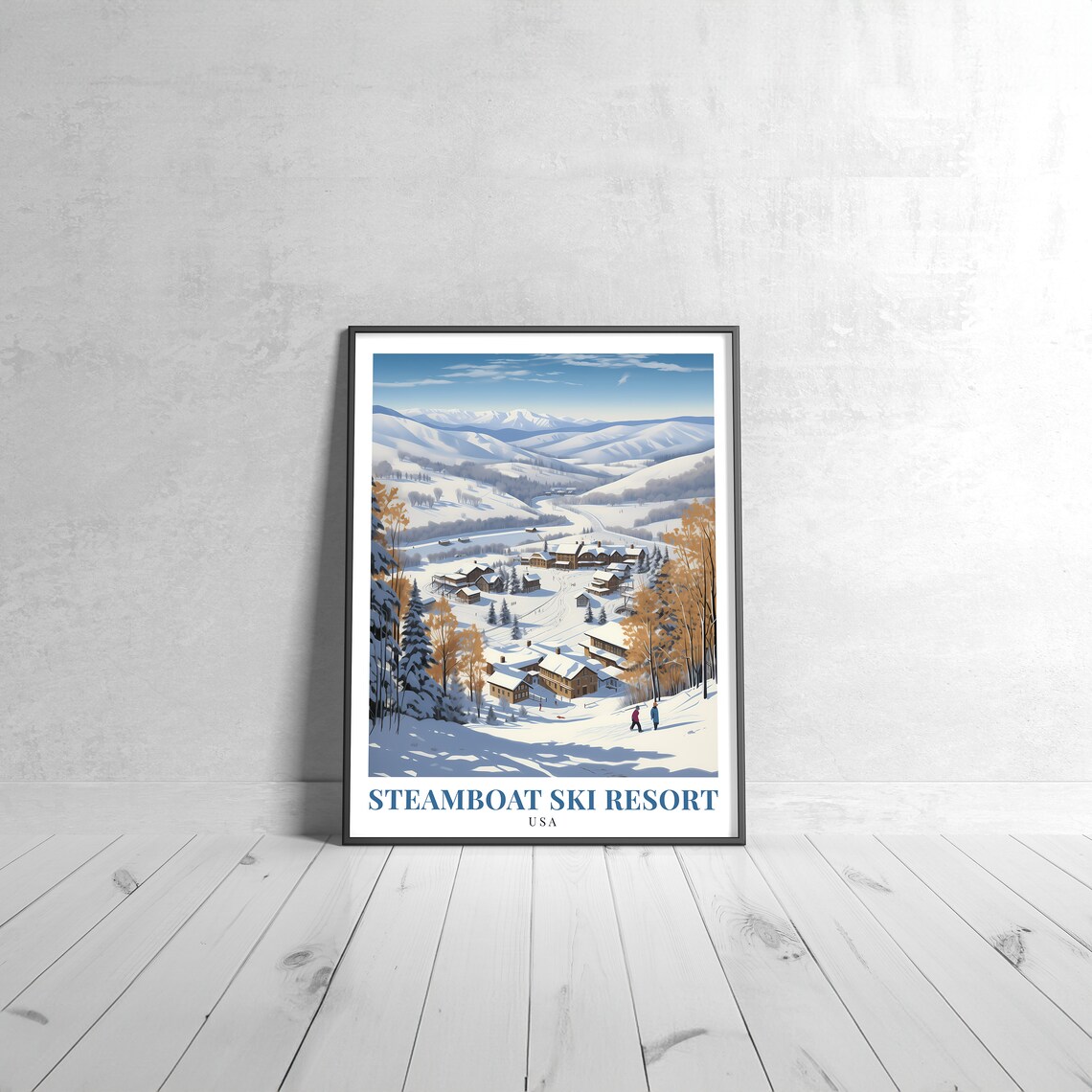Steamboat Ski Resort USA Snowy Village Vintage Travel Poster
