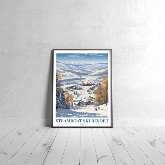 Steamboat Ski Resort USA Snowy Village Vintage Travel Poster