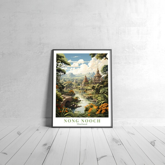 Nong Nooch Tropical Botanical Garden Vintage Travel Poster Retro Thailand Art Print Colorful Home Deco Wall Unique Gift
