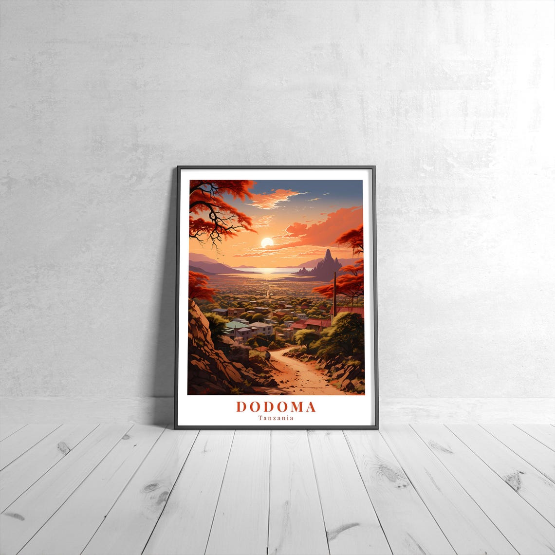 Dodoma Vintage Travel Poster Retro Tanzania Sunset City Hills Decor