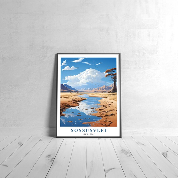 Sossusvlei Namibia Vintage Retro Travel Desert River Acacia Tree Poster