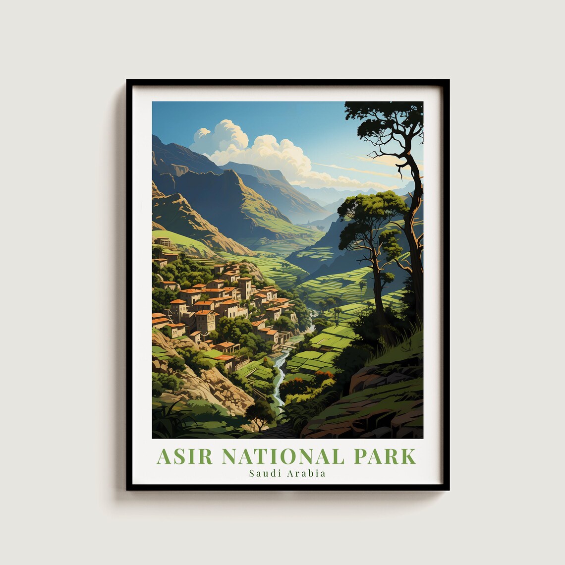 Asir National Park Saudi Arabia Vintage Retro Travel Poster Mountains
