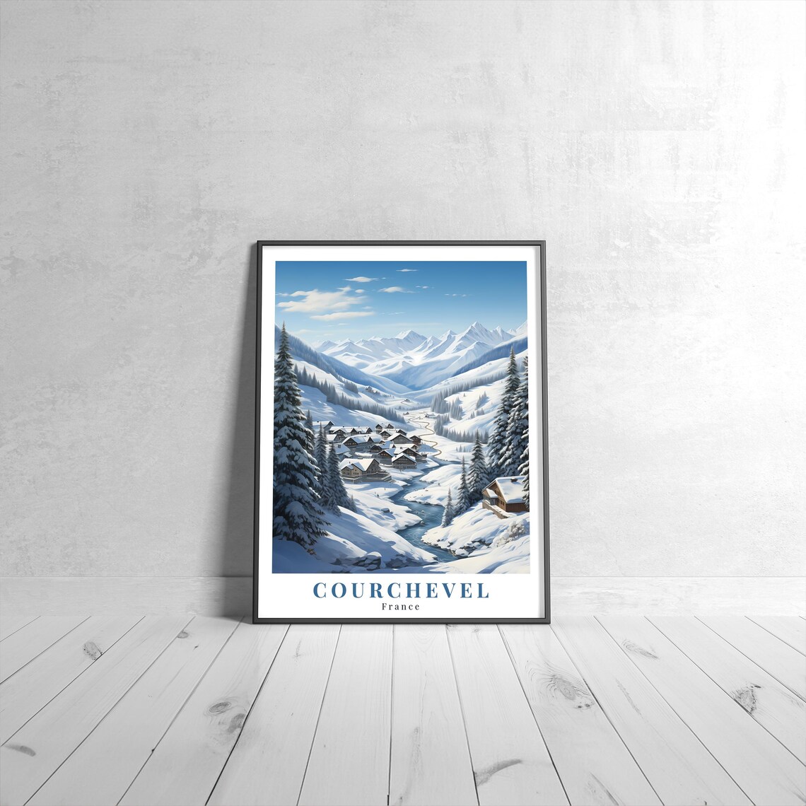 Courchevel France Vintage Travel Poster Snowy Alpine Village Art