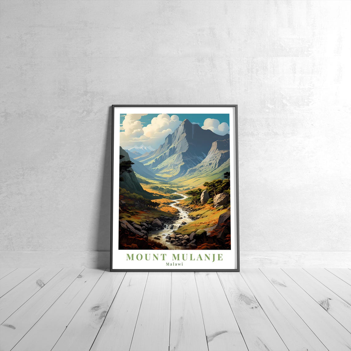 Mount Mulanje Malawi Retro Mountain Landscape Vintage Travel Poster