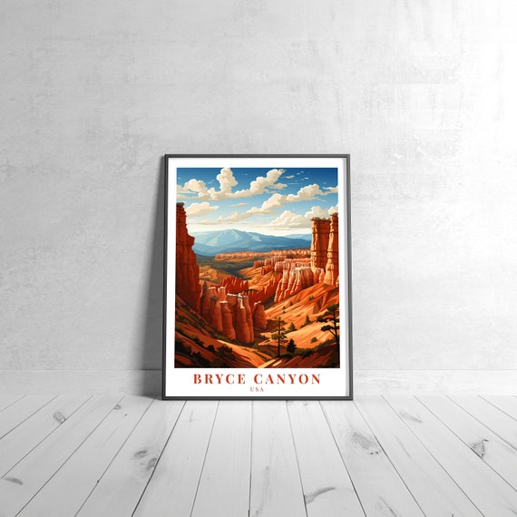 Bryce Canyon Vintage Travel Poster Retro Usa Art Print Colorful Home Decor Wall Unique Gift