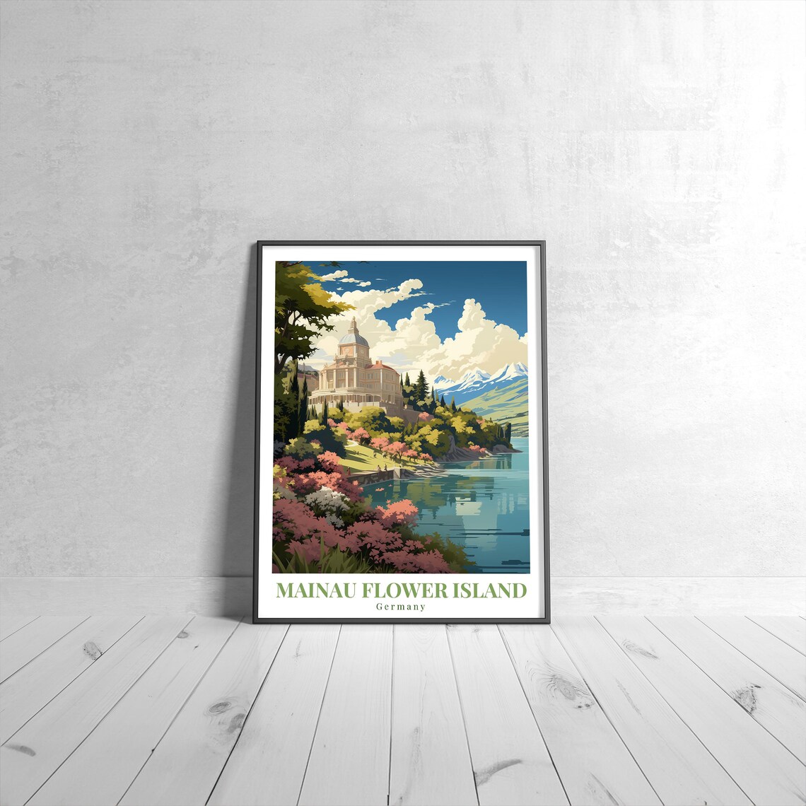 Mainau Flower Island Germany Vintage Retro Travel Lakeside Castle Poster