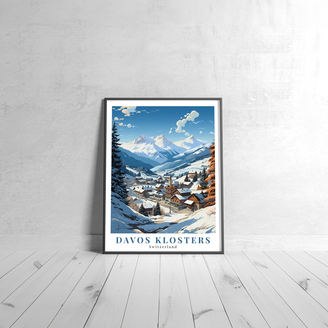 Davos Klosters Switzerland Snowy Alpine Village Travel Poster