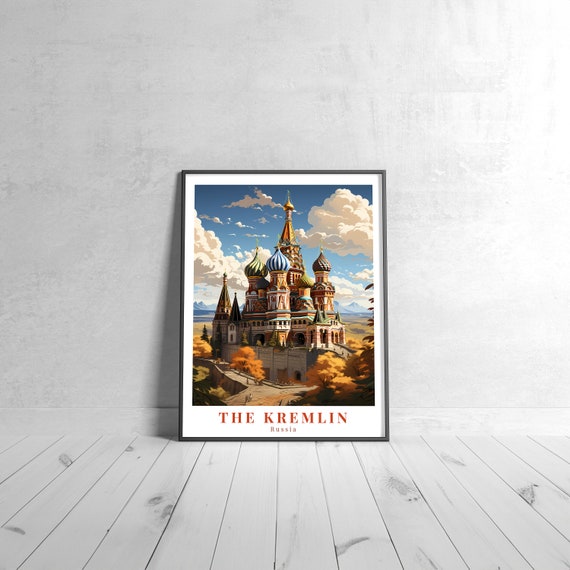 The Kremlin Vintage Travel Poster Retro Russia Art Print Colorful Home Decor Wall Unique Gift
