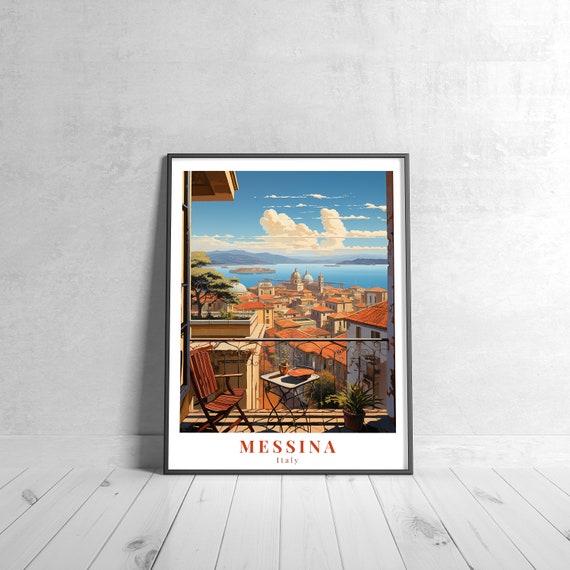 Messina Vintage Travel Poster Retro Italy Art Print Colorful Home Decor Wall Unique Gift