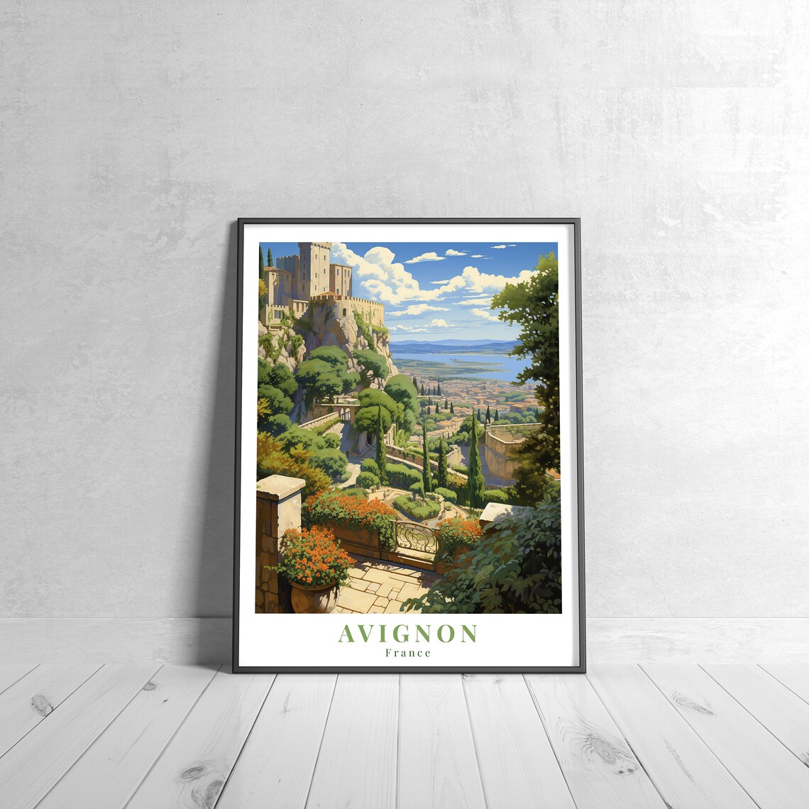 Avignon France Hilltop Castle Vintage Provence Travel Art Poster