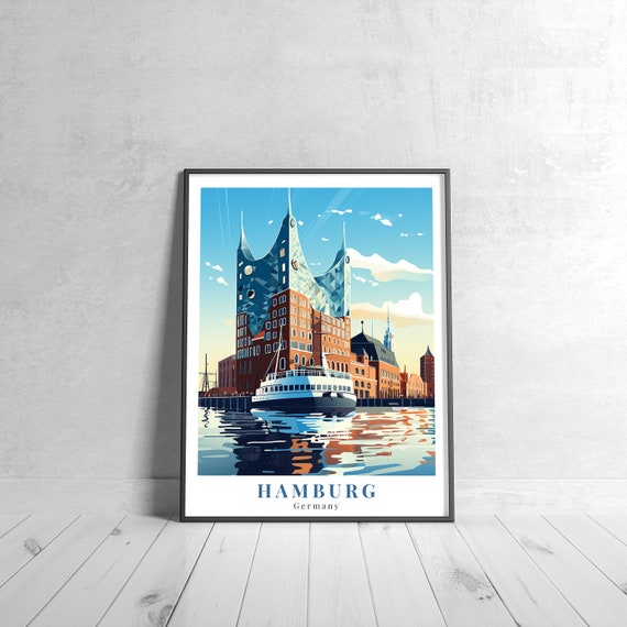 Hamburg Vintage Travel Poster Retro Germany Art Print Colorful Home Decor Wall Unique Gift