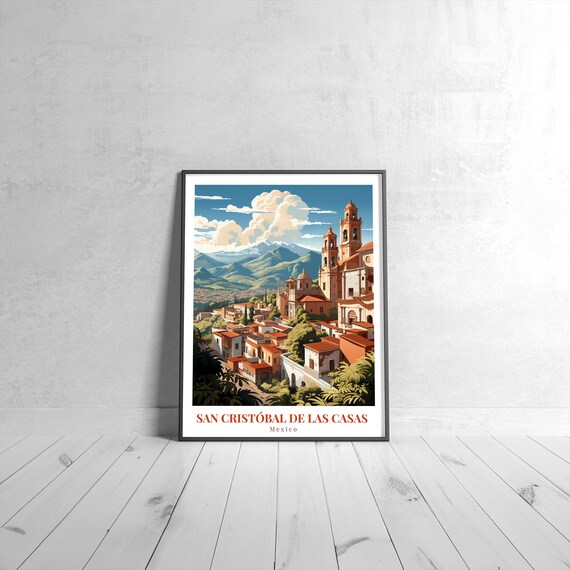 San Cristóbal de las Casas Mexico Vintage Travel Poster Colonial Mountain Town