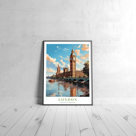 London Big Ben Parliament Thames River United Kingdom Travel Poster