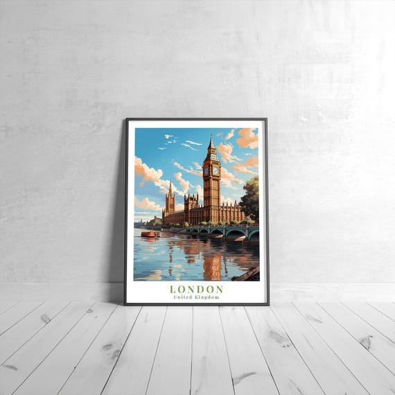 London Vintage Travel Poster Retro United Kingdom Art Print Colorful Home Decor Wall Unique Gift