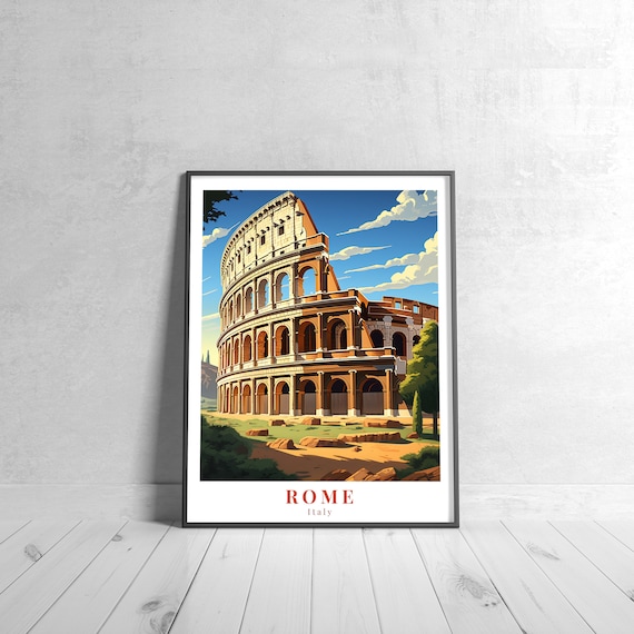 Rome Italy Colosseum Ancient Ruins Vintage Travel Art Poster