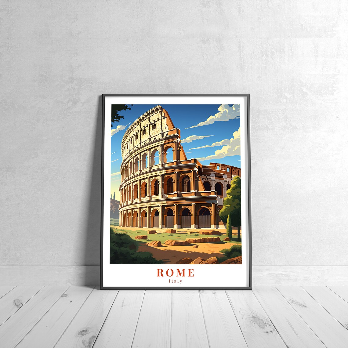 Rome Italy Colosseum Ancient Ruins Vintage Travel Art Poster