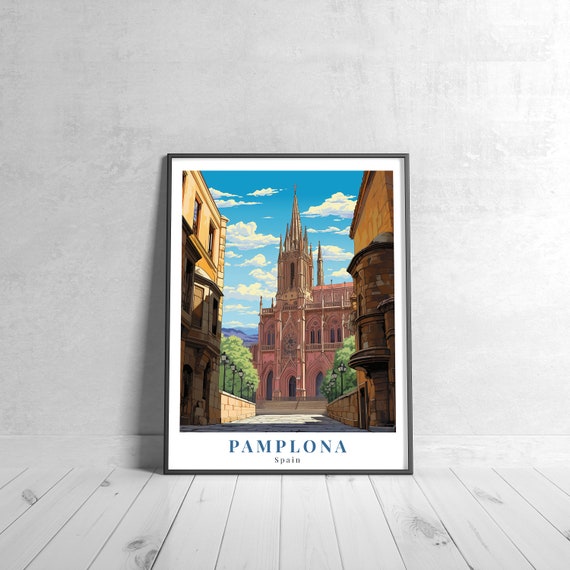 Pamplona Vintage Travel Poster Retro Spain Art Print Colorful Home Decor Wall Unique Gift