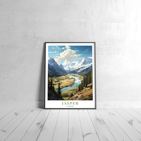 Jasper Vintage Travel Poster Retro Canada Rocky Mountain Valley Decor