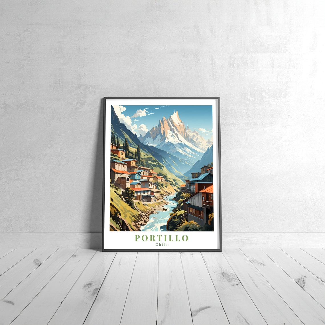 Portillo Chile Vintage Travel Poster of Andes Mountain Village