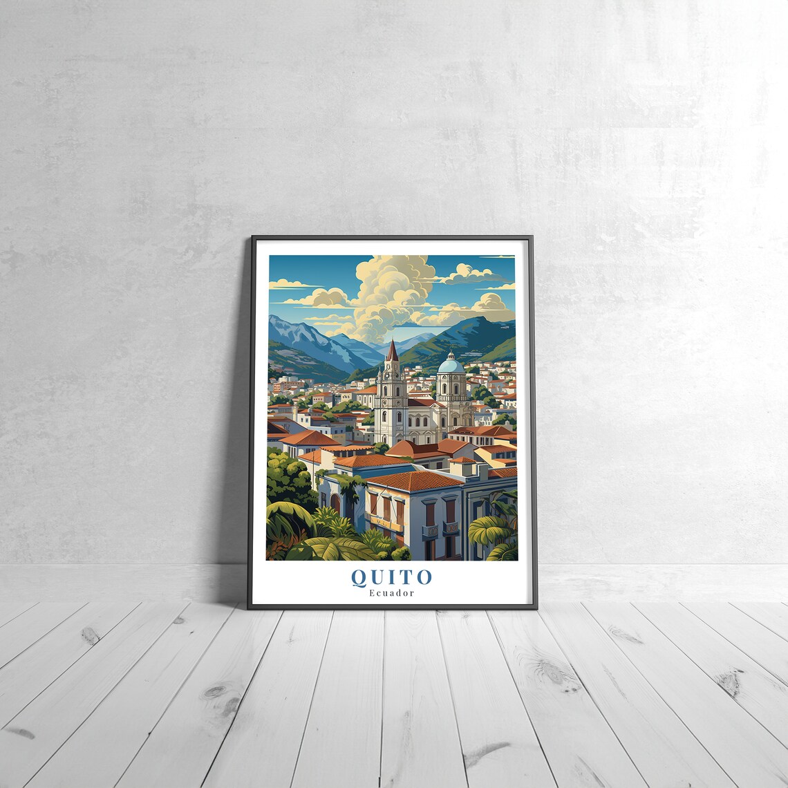 Quito Ecuador Vintage Retro Andean Old Town Cityscape Travel Poster