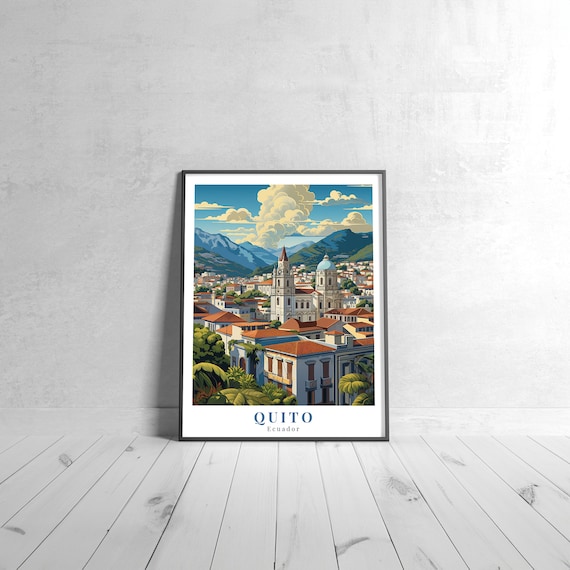 Quito Ecuador Vintage Retro Andean Old Town Cityscape Travel Poster