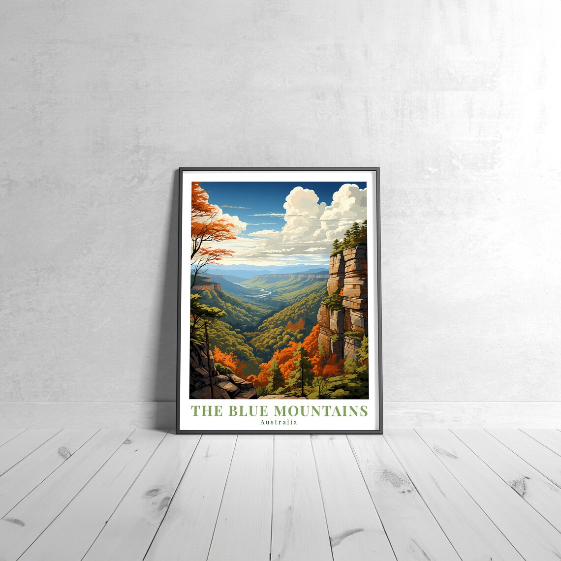 Blue Mountains Vintage Travel Poster, Retro Australia