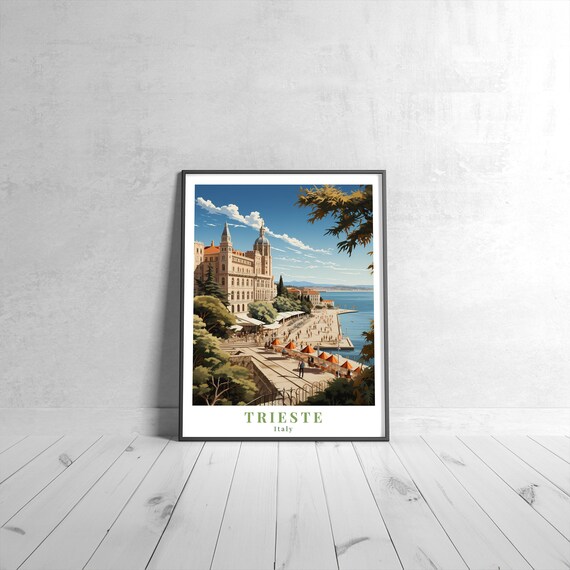 Trieste Italy Vintage Travel Poster Waterfront Promenade Adriatic
