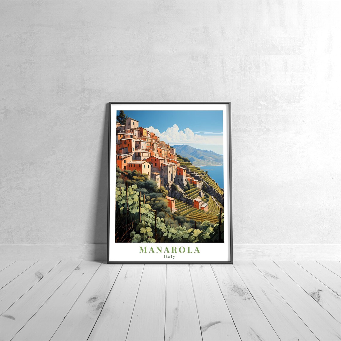 Manarola Italy Cinque Terre Cliff Village Vineyards Colorful Travel Poster