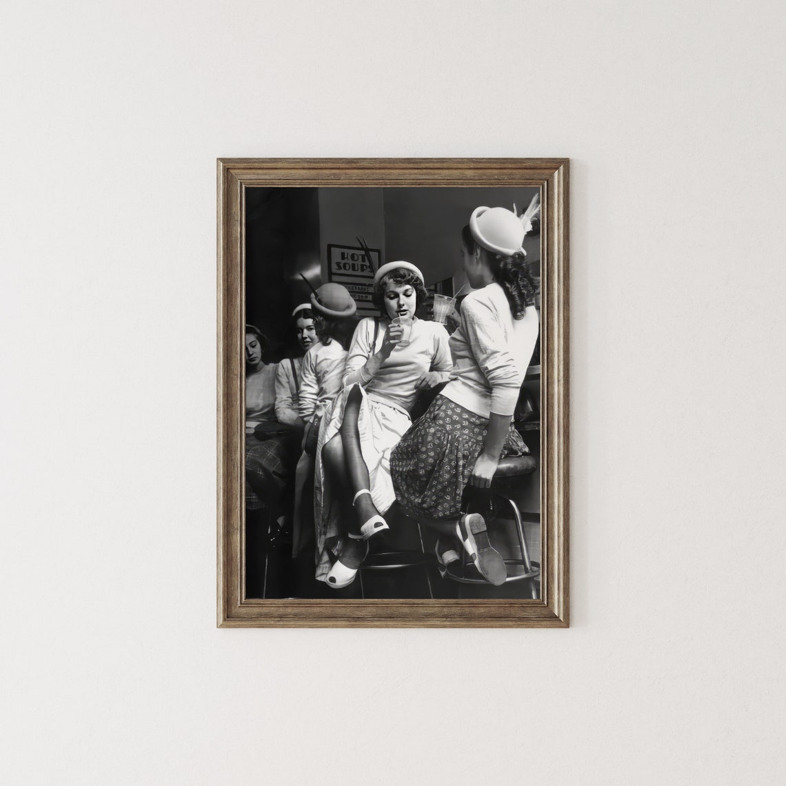 Young Women In A Milk Bar Wall Art 1950s England Vintage Fashion Black And White Print Old Photography Retro Teen Wall Decor - Image 2
