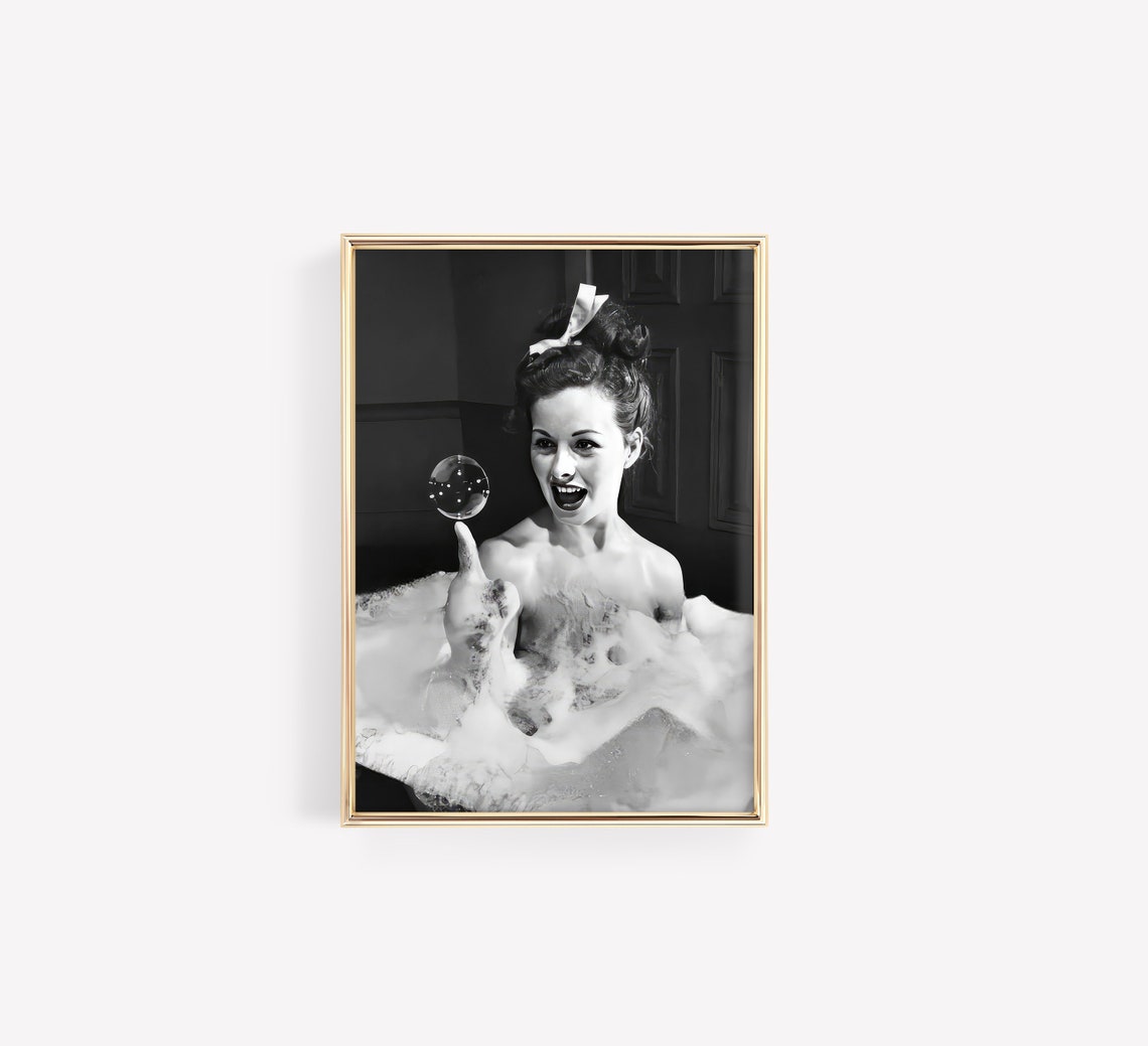 Woman Bubble Bath Balancing Soap Bubble Joyful Vintage Photo Poster - Image 2