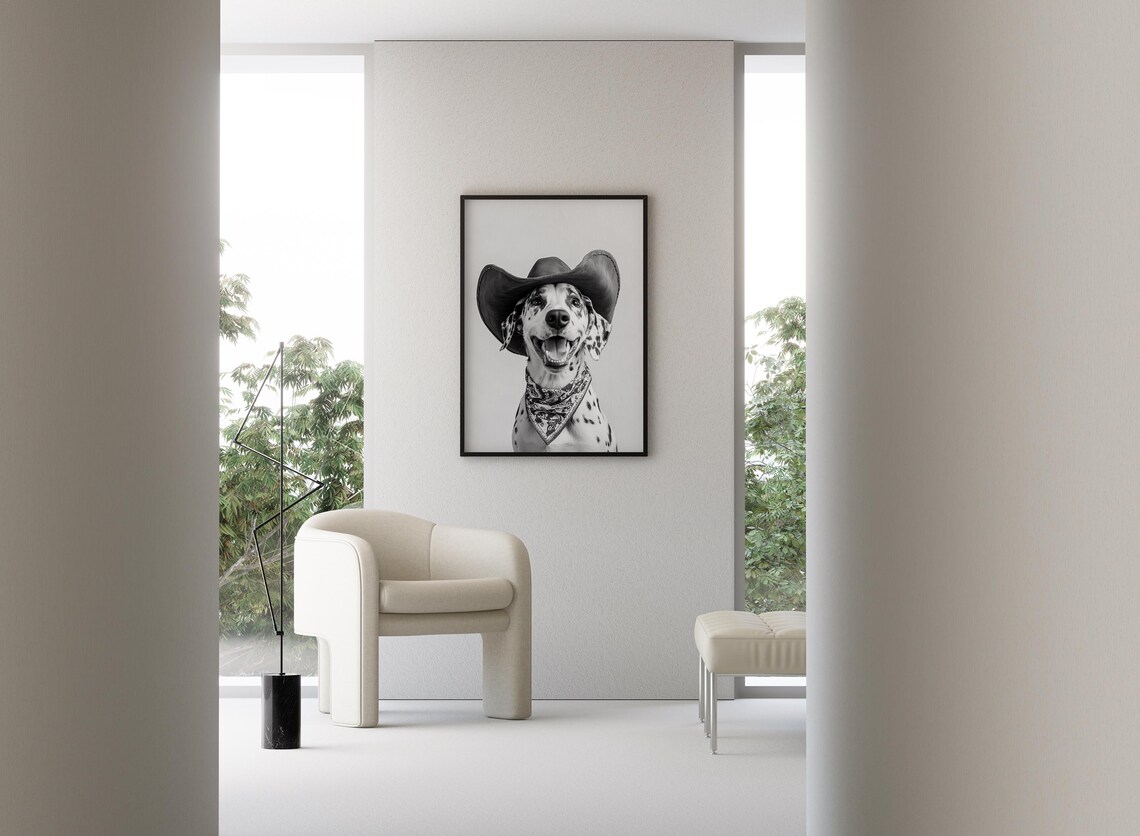 Dalmatian Cowgirl Hat Print, Vintage Western Decor - Image 3