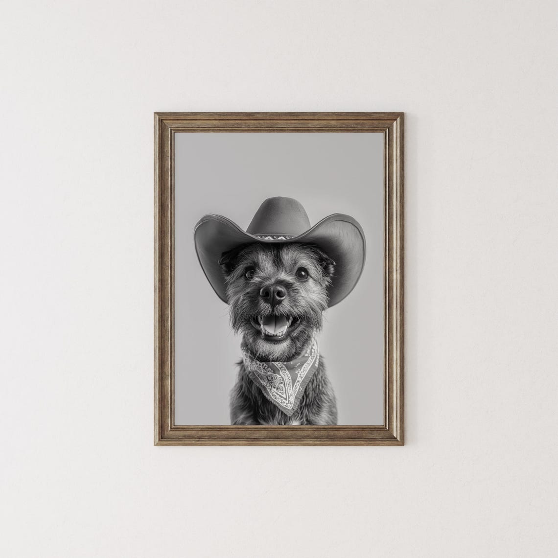 Border Terrier Cowgirl Hat Print Western Art Black And White Wall Art Dog Gift Western Dog Art Vintage Dog Poster Trendy Cowboy Decor - Image 2