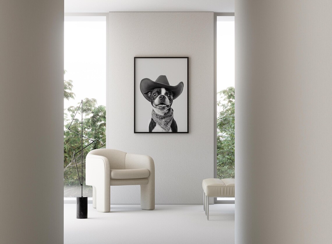 Boston Terrier Cowgirl Hat Western Vintage Art Print - Image 3