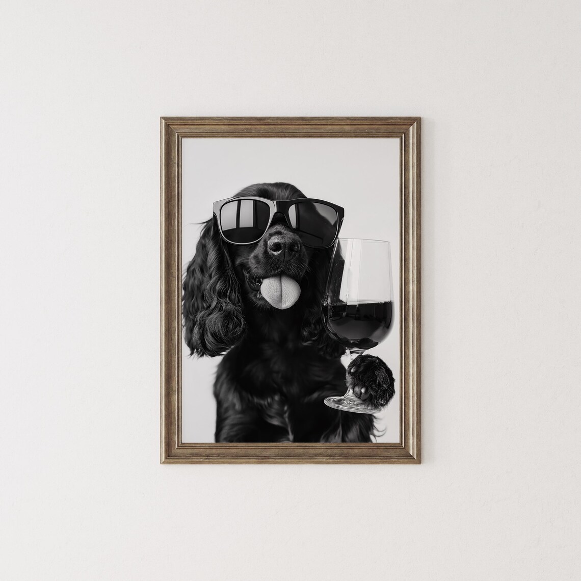 Black Cocker Spaniel Drinking Wine, Funny Dog Poster - Image 2