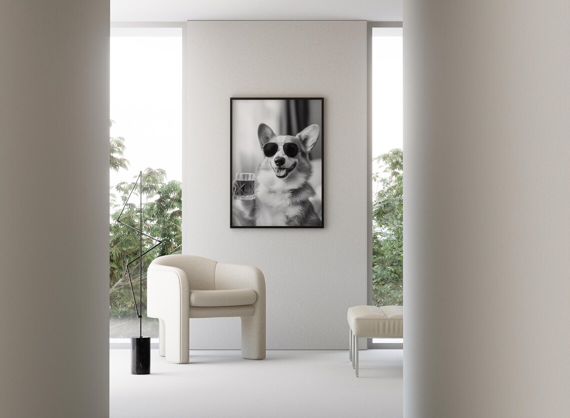 Corgi Drinking Whiskey Art Print, Funny Bar Cart Decor - Image 3