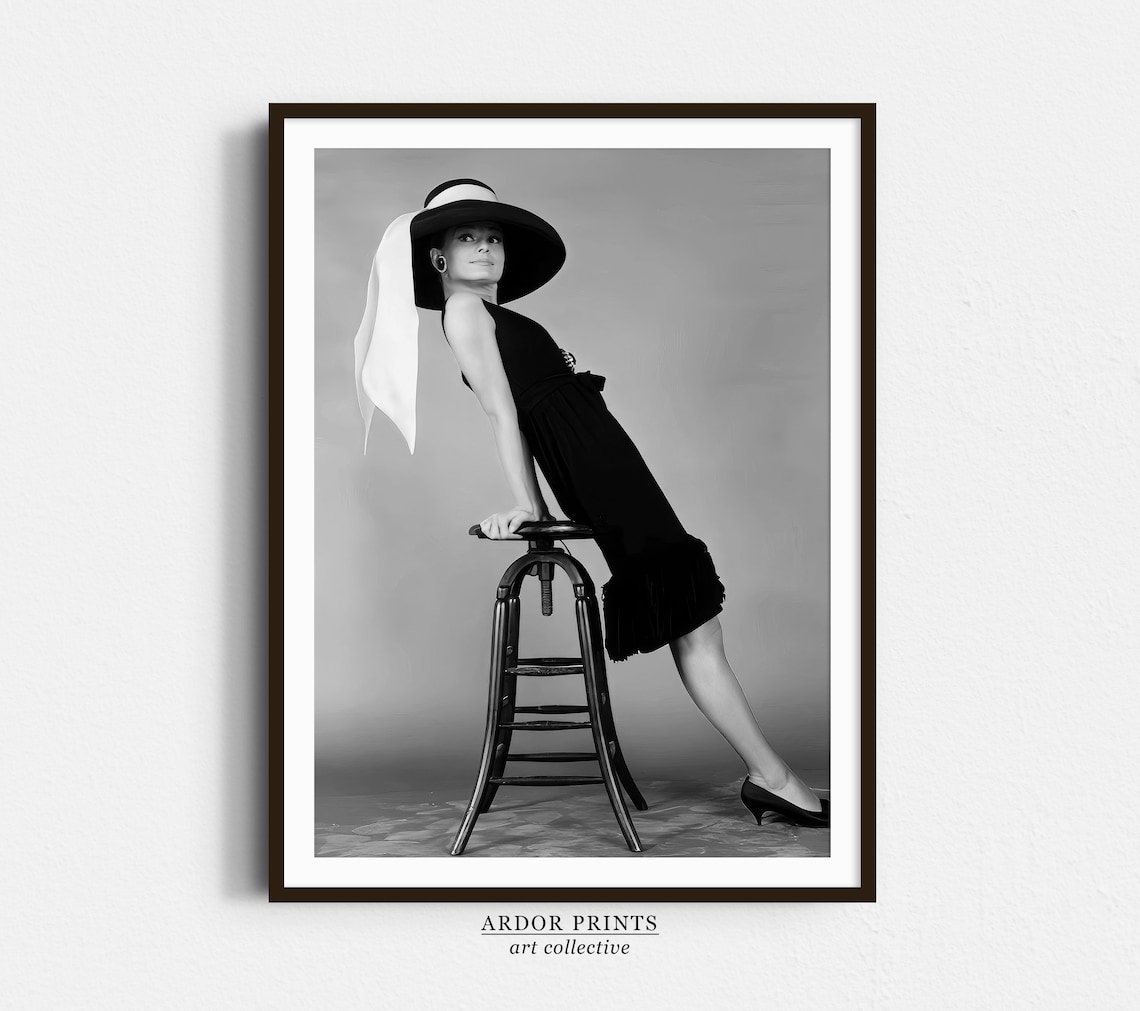 Audrey Hepburn French Fashion Print Breakfast At Tiffanys Black And White Print Vintage Woman Art Old Hollywood Art Retro Wall Decor