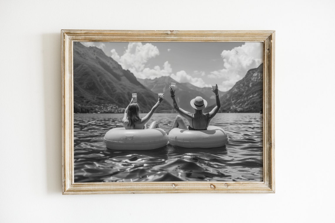 Friends On Lake Floaties Raising Drinks Vintage Summer Photo Poster - Image 3