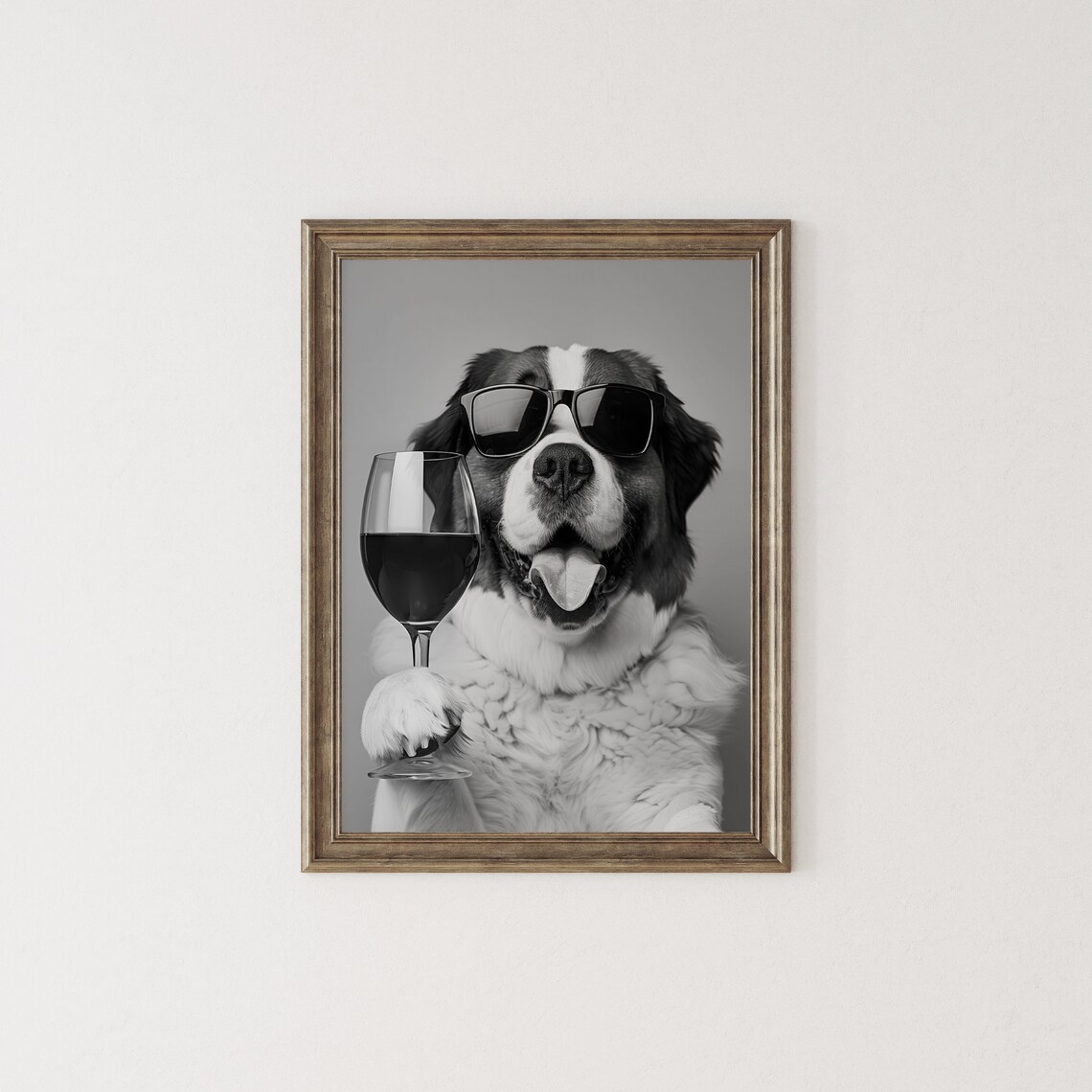 St Bernard And Wine Black And White Art Print - Image 2