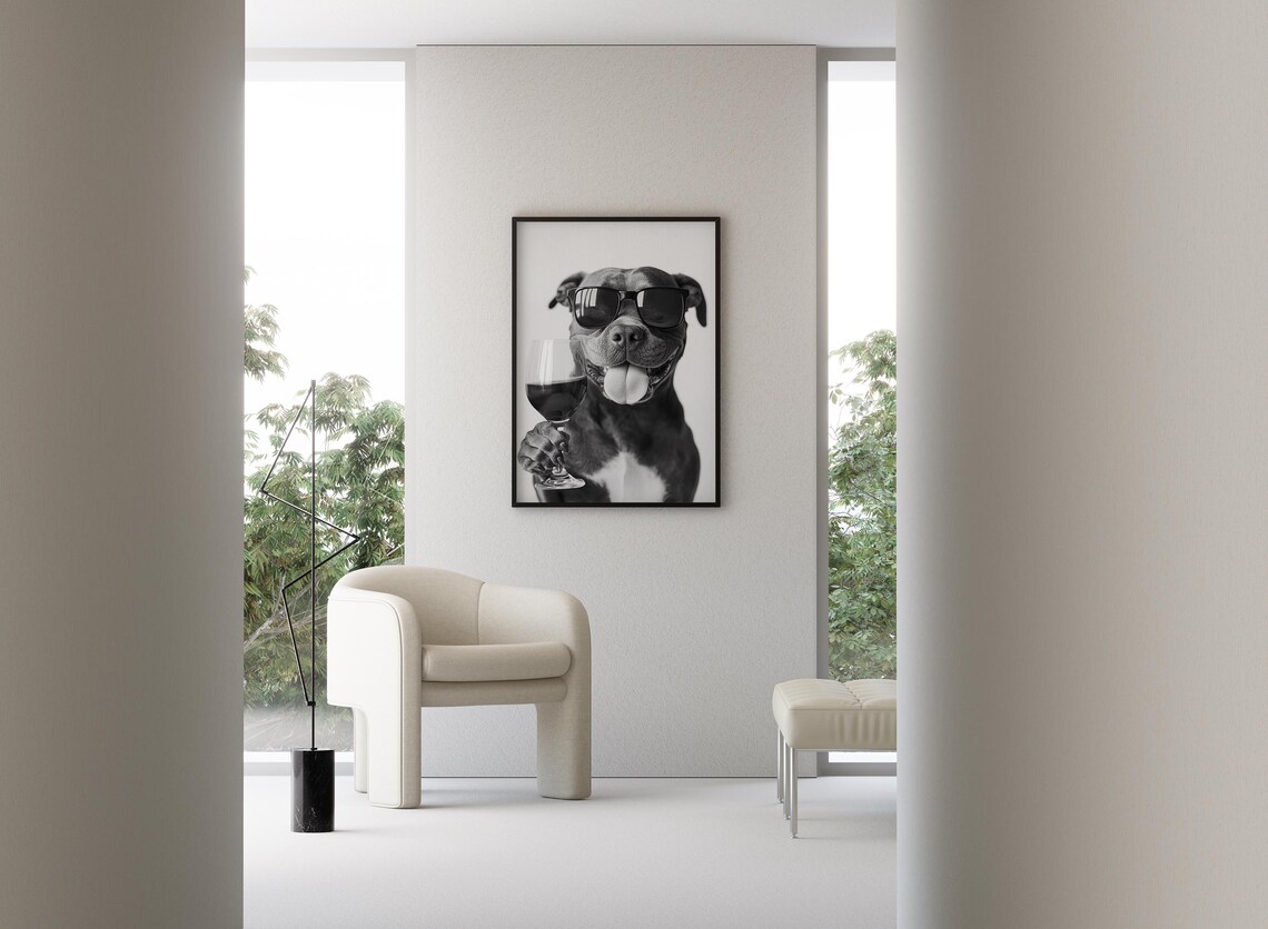 Staffy Bull Terrier Drinking Wine Funny Dog Art Print - Image 3
