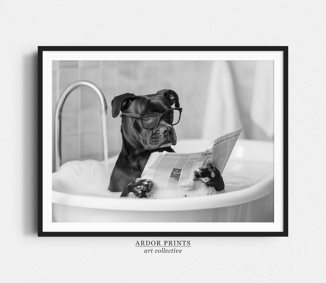 Staffy Bull Terrier In Bathtub Art Print