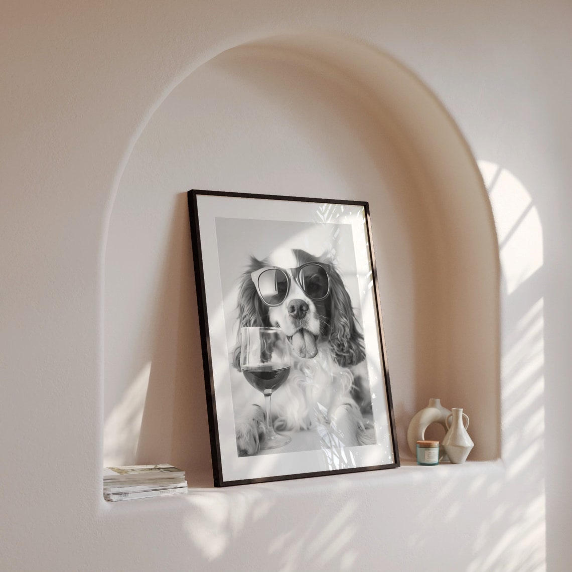 Cavalier King Charles Spaniel in Sunglasses Wine Glass Photo Poster - Image 4