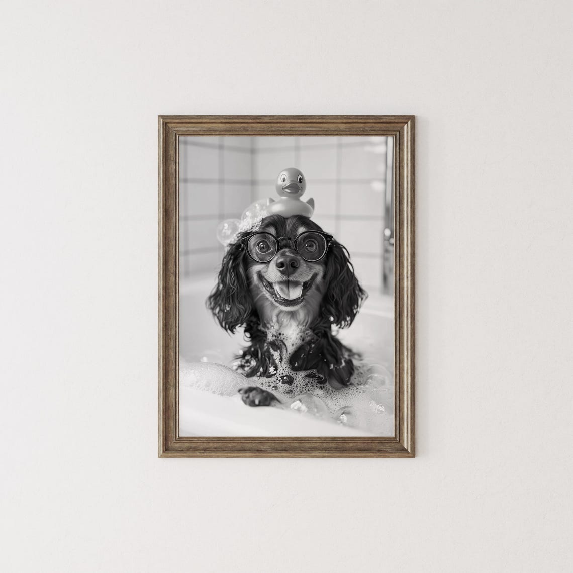Cavalier Spaniel Bubble Bath With Rubber Duck Funny Dog Print - Image 2