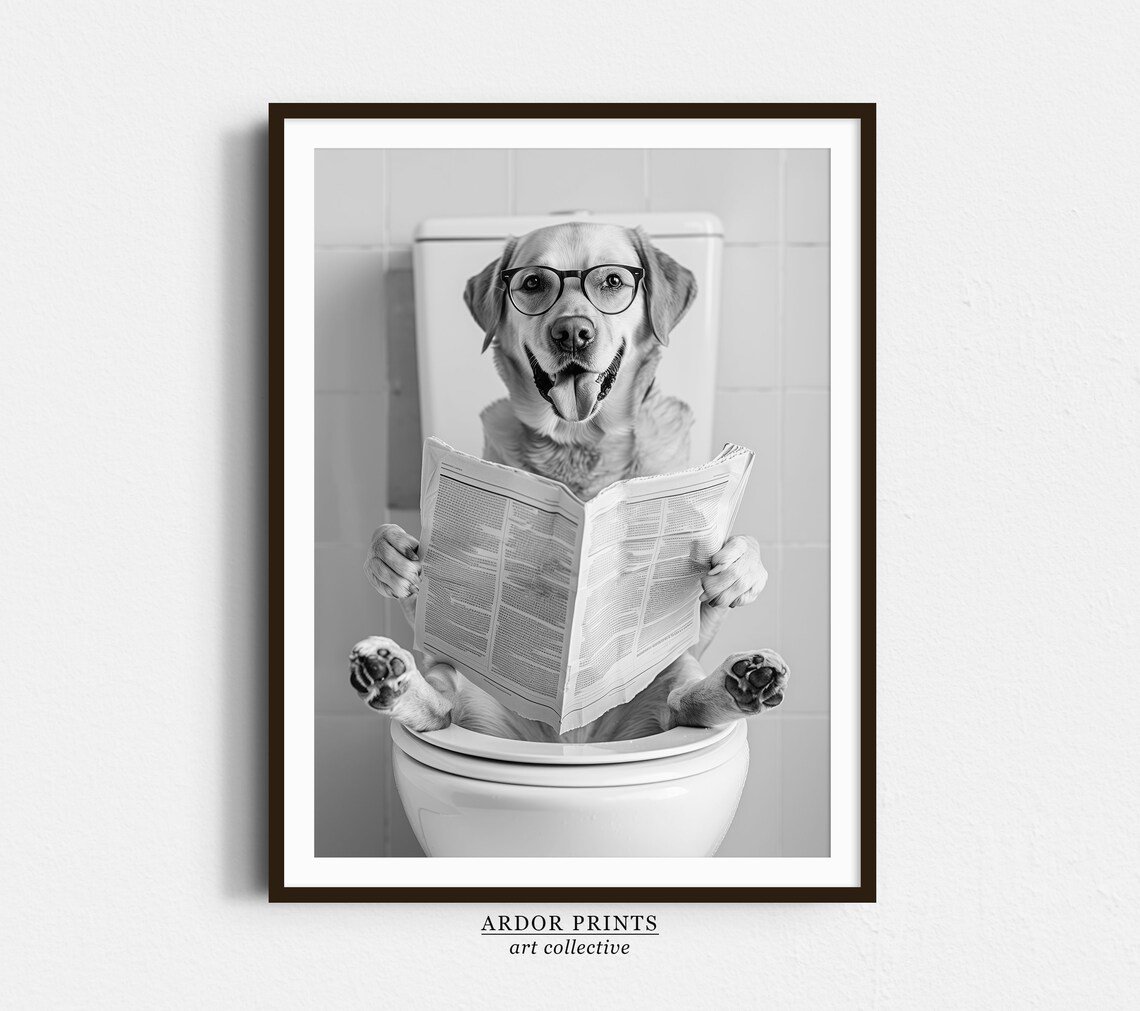 Labrador Sitting On Toilet Funny Dog Bathroom Poster