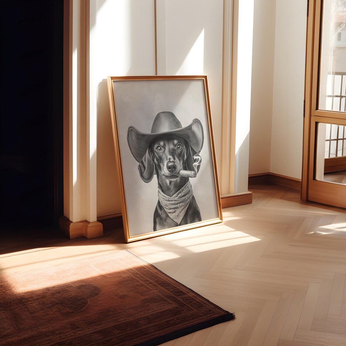 Dachshund Cowboy Wall Art Western Print Black And White Print Dog Owner Gift Western Dog Art Vintage Dog Poster Trendy Retro Decor - Image 2