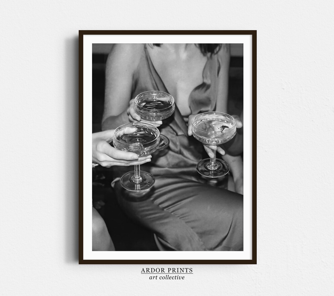 Women Toasting With Cocktail Glasses Black And White Celebration Poster