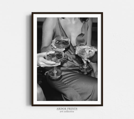 Women Toasting With Cocktail Glasses Black And White Celebration Poster